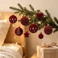 thumbnail image 4 of 35-Piece Burgundy Christmas Ornament Set, Red and Gold Glitter Christmas Balls, 2.36 Inch Shatterproof Tree Ornaments with Stars and Bows, 4 of 6
