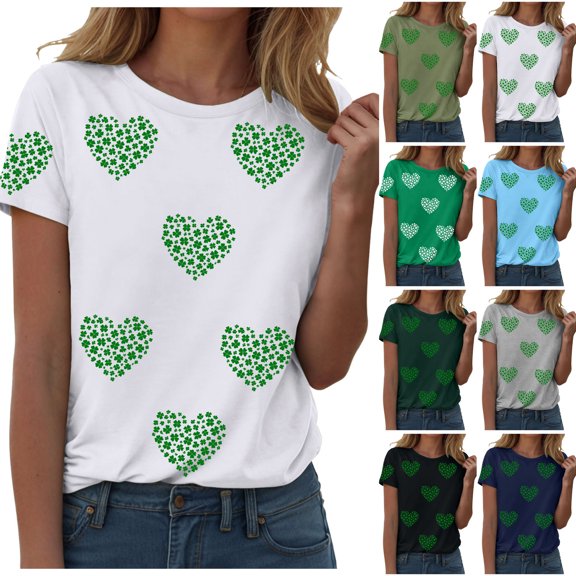GEWSEY Women's St Patrick's Day T-Shirt Lucky Irish Shamrock Paddy's Day Graphic Tees Tops (Sky Blue, XL)