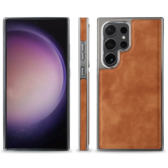 Allytechgroup Magnetic Phone Case for Samsung Galaxy S24 Ultra, Compatible with Magsafe & Car Mount Slim Fit PU Leather Shockproof Anti-Scratch Bumper Case Cover for Women Men, Brown