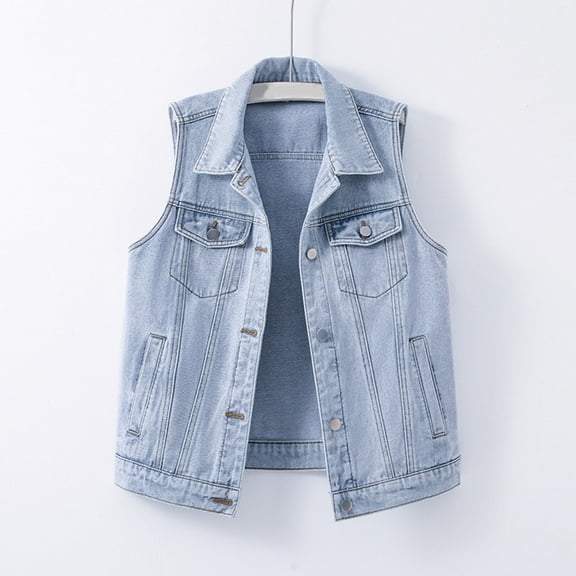 Jean Jacket For Women Trendy Clearance Loose Vest Oversized Stylish Jean Jacket Casual Stretch Denim Jacket Elegant Classic Basic Jean Jacket Blue L
