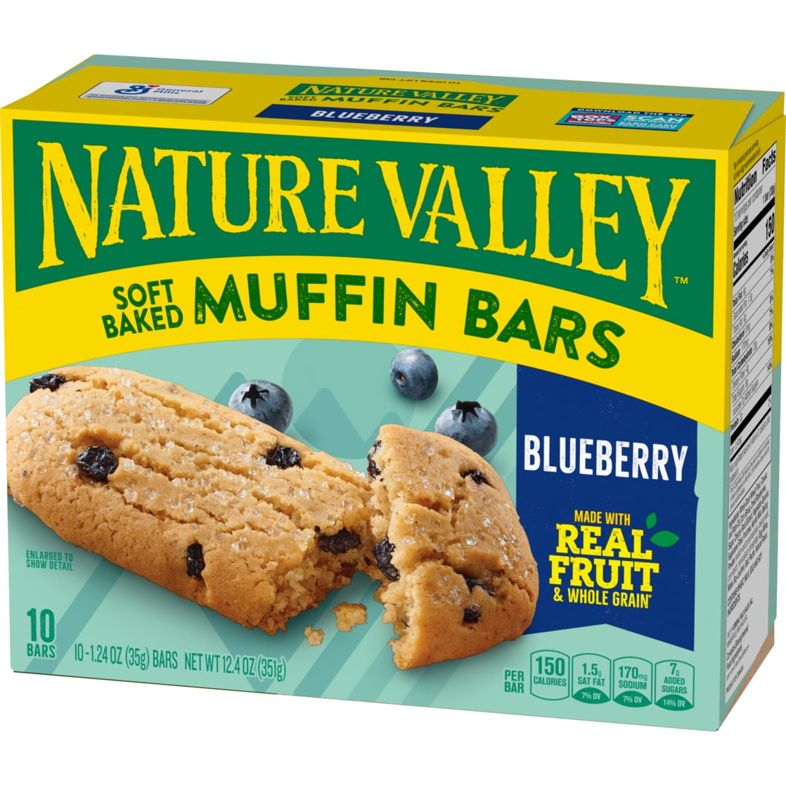 (3 pack) Nature Valley Soft Baked Muffin Bars, Blueberry, Snack Bars, 10 Bars, 12.4 oz