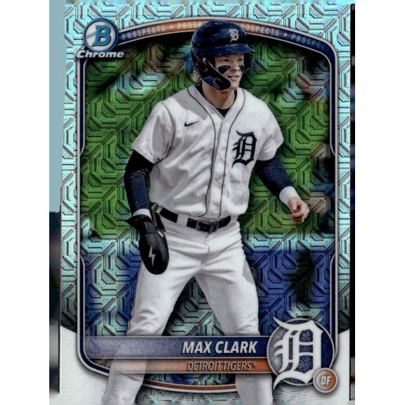 2025 Topps Bowman Chrome Max Clark BCP-24 Teal Mojo Refractor MLB Baseball Trading Card Detroit Tigers Detroit Tigers MLB Baseball Trading Card