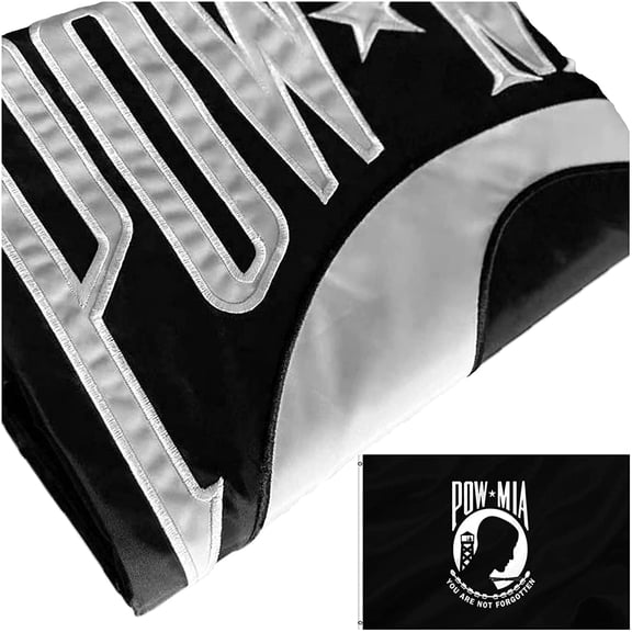 FRF 3' x 5' POW MIA Double Sided Embroidered Pow Flag 3x5 foot Outdoor- Heavy Duty 2ply You are Not Forgotten Prisoner of War Pow Mia Flags Banner with 2 Brass Grommets,4 Rows Stitched (Double Sided)