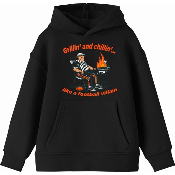 Grillin' and Chillin' Like A Football Villain Youth Royal Blue Long Sleeve Hoodie-Medium