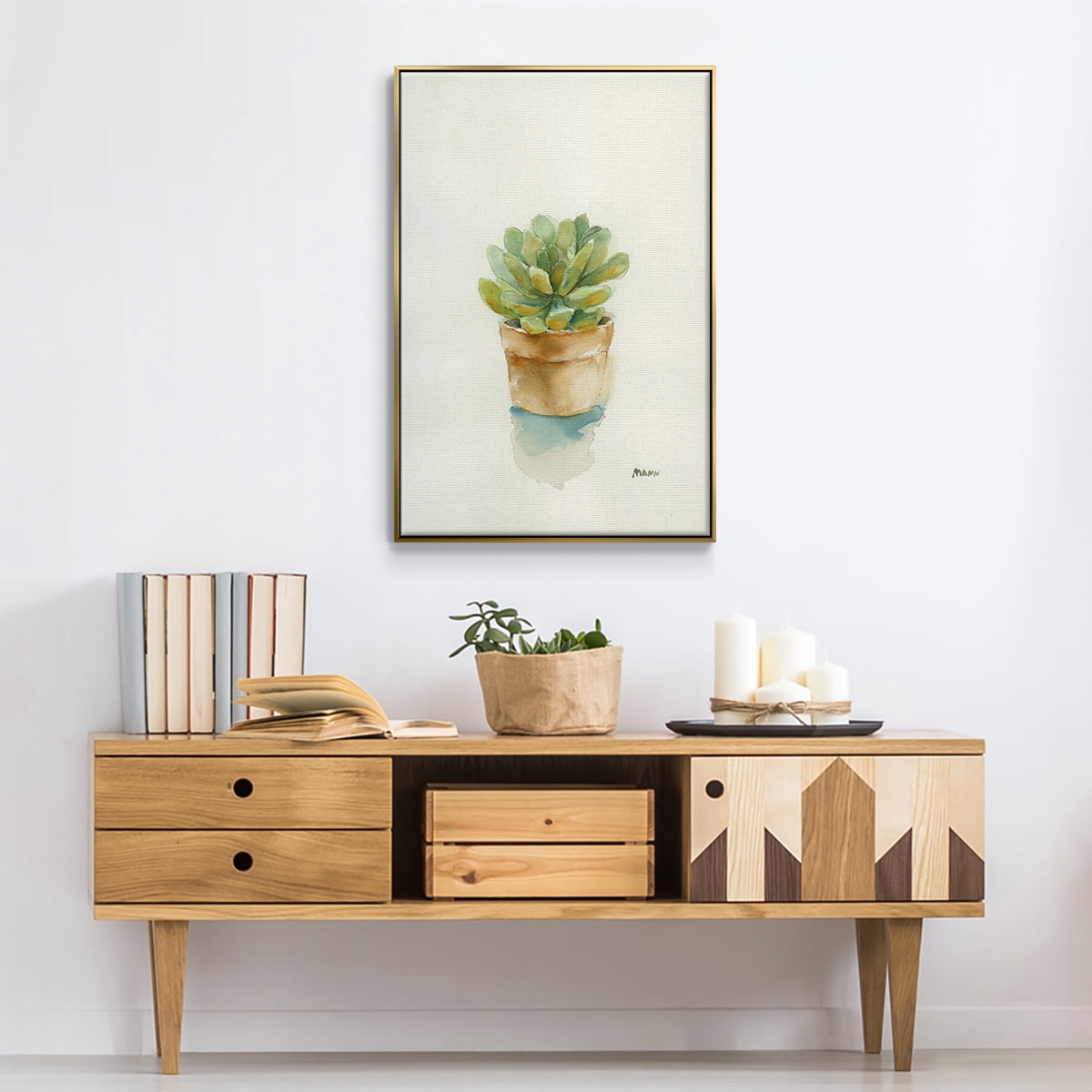 Succulent II Framed Premium Gallery Wrapped Canvas - Ready to Hang - 25 x 37 - Gold Floating Frame