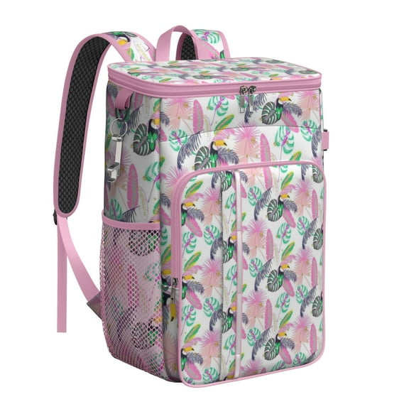 Tropical Floral Backpack Cooler, Leakproof Insulated Cooler Bag with Hawaiian Hibiscus Design for Camping and Travel