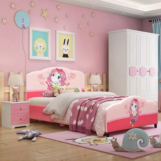 Costway Kids Children Upholstered Platform Toddler Bed Bedroom Furniture Girl Pattern Walmart Com Walmart Com