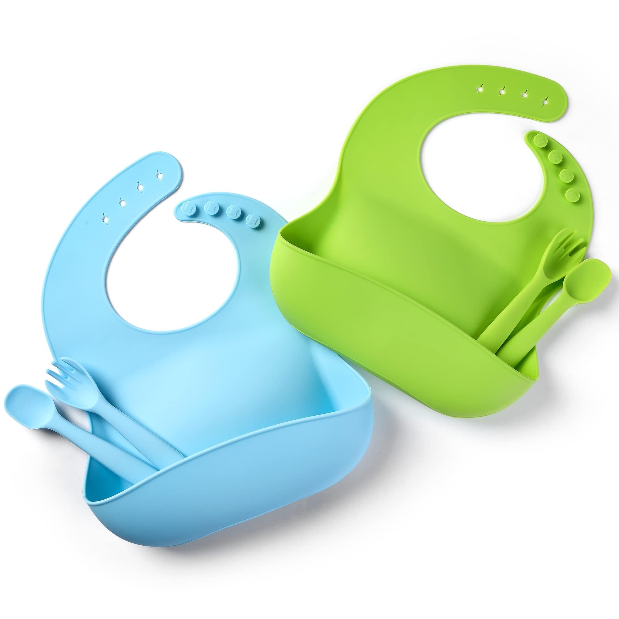 6 PCs Baby Feeding Supplies, 2 Set Silicone Baby Training Cutlery with