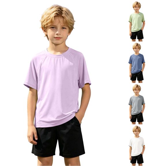 WAYUTE T Shirts for Boys Mesh Athletic Short Sleeve Ice Silk Crew Neck Quick Drying Performance Kids Solid Color Sport Top Casual Outdoor,Purple,Size 11-12 Y