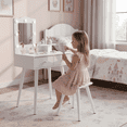 thumbnail image 4 of TLSUNNY Toddler Princess Vanity Set with Lights, Wooden Makeup Table and Chair with Mirror and 2 Storage Drawers, Gift for Little Girls, 4 of 8