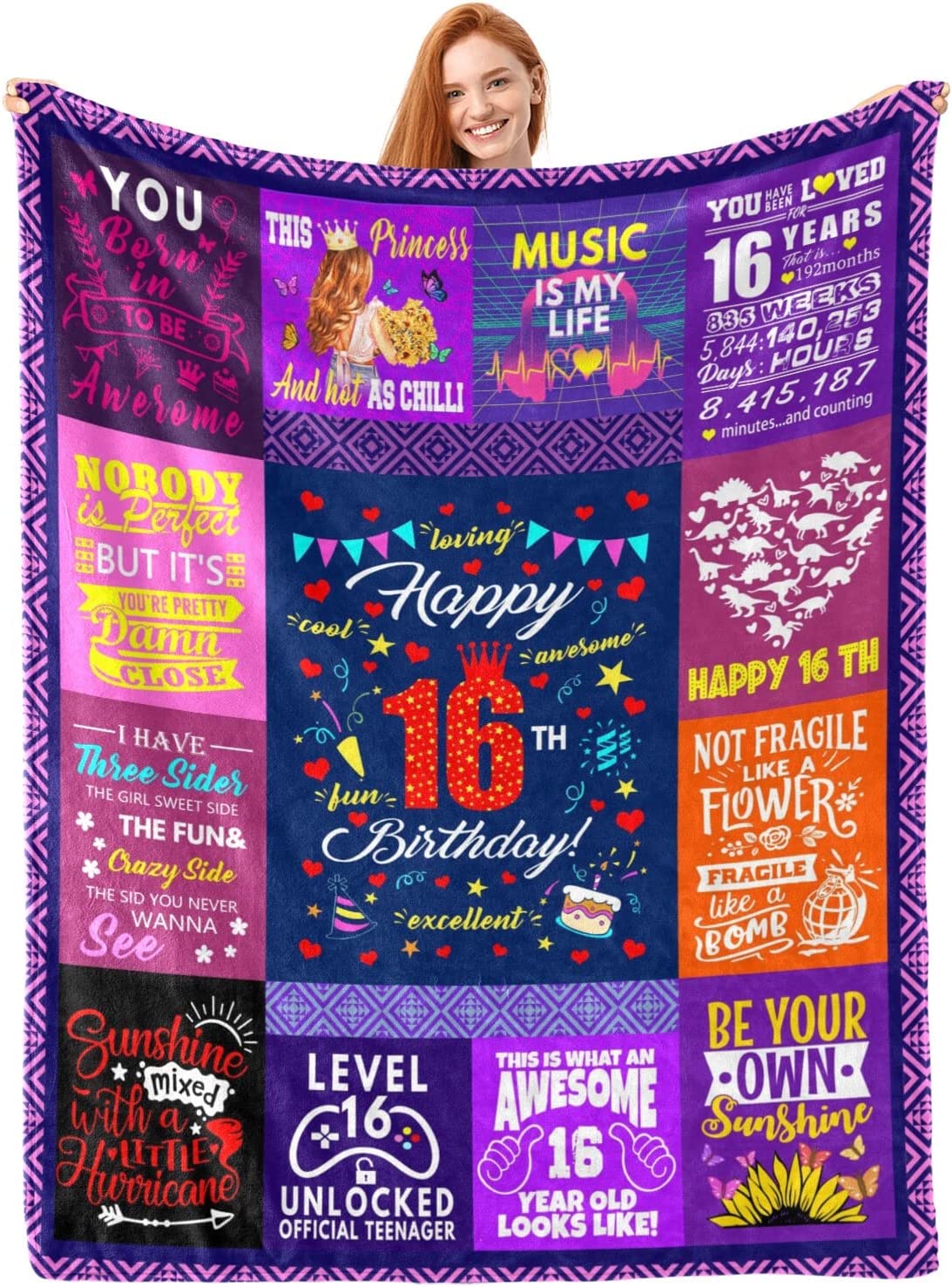 16th Birthday Gifts Blanket for Girls - Sweet 16 Gifts for Girls Blanket -  Gifts for 16 Year Old Girl- Gifts for Daughter Bestie Sister- 16th Birthday  Gift Ideas - 16th Bday