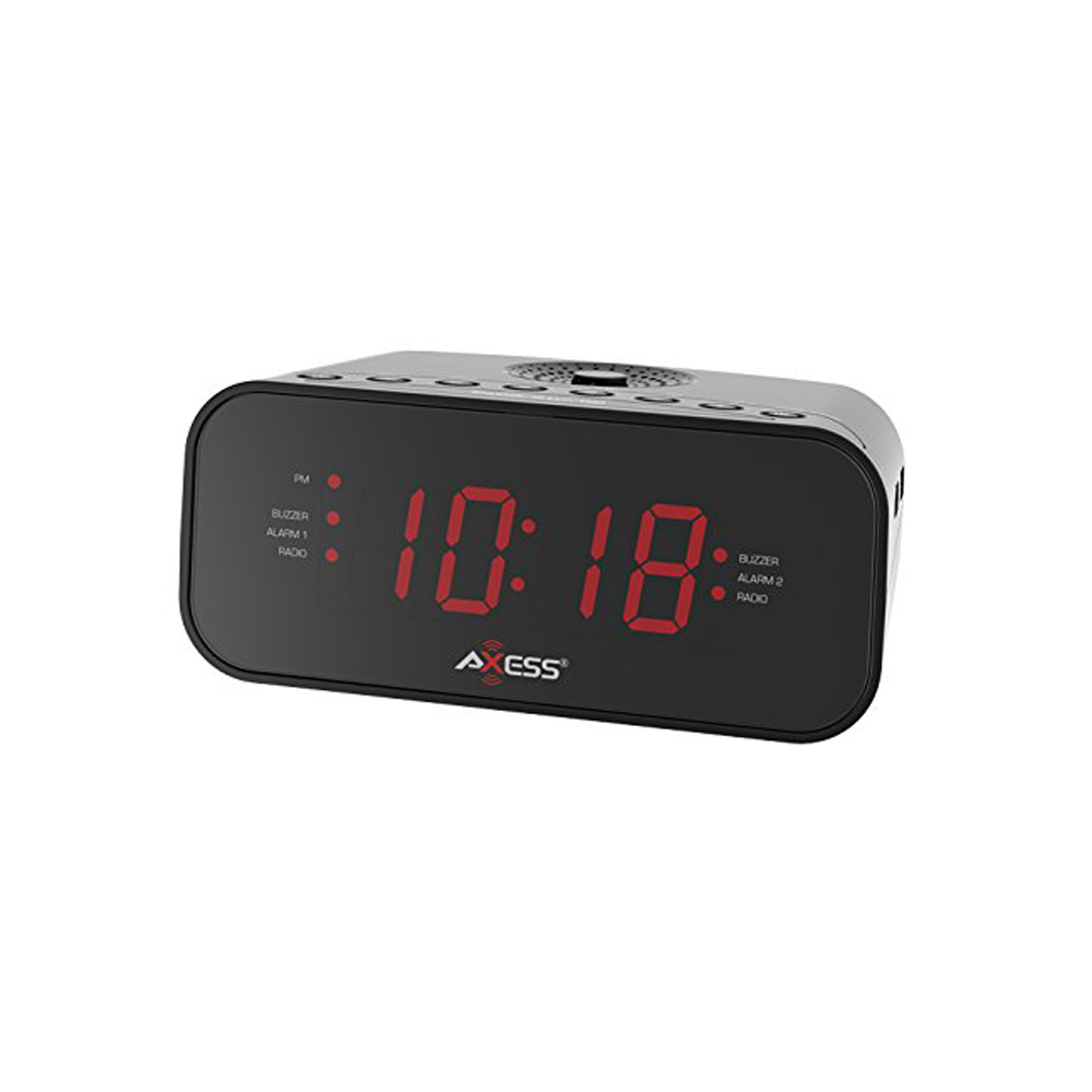 Axess Dual Alarm Clock with AM/FM Digital Radio and 1.2” Red LED