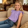 thumbnail image 6 of KyCheLot Girls' Solid Color Tank Tops Summer Pleated Ruffle Sleeve Crew Neck Tops Comfy Casual Sleeveless Clothes, 6 of 9