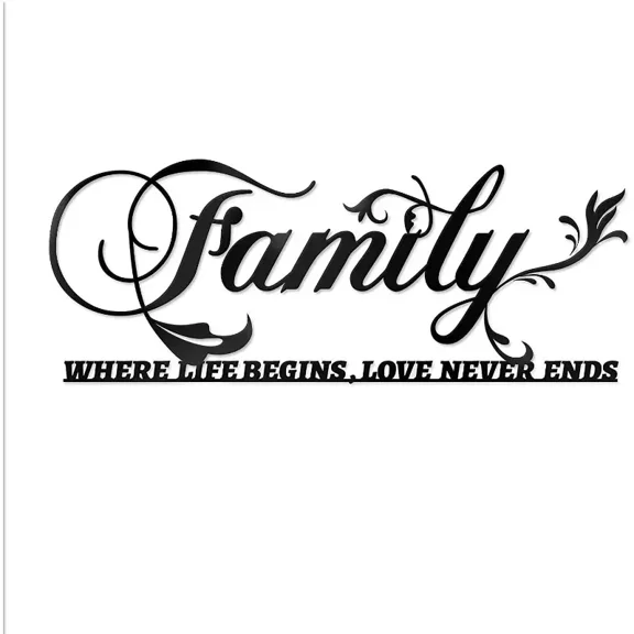 Black Metal Wall Decor Family Where Life Begins, Love Never Ends Word Sign Iron Crafts Hanging Wall Art Home Decor Wall Sticker