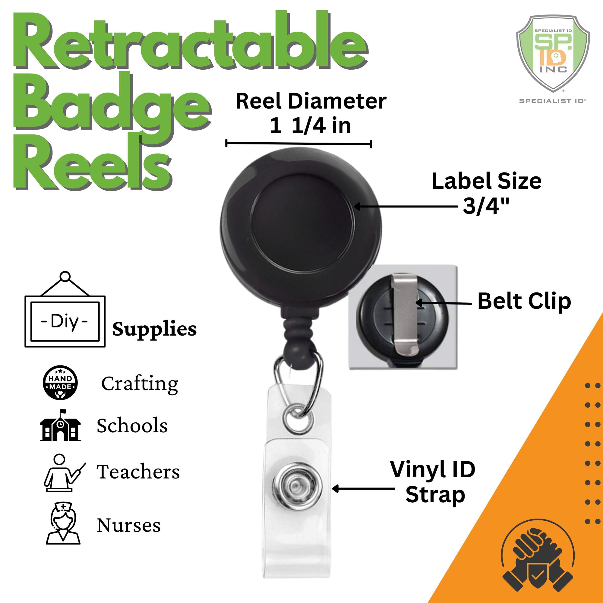 Bulk 100 Pack - Premium Retractable ID & Key-Card Badge Reels with Secure Metal Belt Clip and 34” Pull by Specialist ID