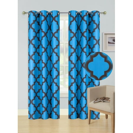 Brown And Turquoise Curtains 2-Piece MOZA TURQUOISE/BROWN Geometric Blackout Lined Grommet Window Curtain Set, Two (2) Printed Thermal Panels 37
