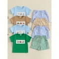 thumbnail image 3 of Toddler Baby Boy Summer Outfits 6 12 18 24 Months 2T 3T 4T Animal Embroidery Round Neck Short Sleeve Tops with Stripe Shorts Clothes Set, 3 of 9