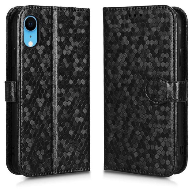 Funda para iPhone XR con diseño geométrico de piel tipo cartera y cierre magnético