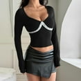 thumbnail image 4 of Qulqfy Women's Crop Blouses Boat Neck Long Sleeve Black Lace Blouses Party Tight Tops for Women L, 4 of 5