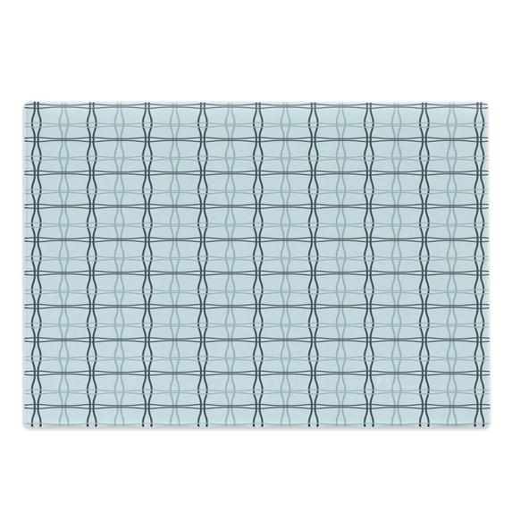 Blue Cutting Board, Square Patterns with Wavy Lines Spring Picnic Inspired Image, Decorative Tempered Glass Cutting and Serving Board, Large Size, Almond Green Slate Blue, by Ambesonne