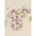 thumbnail image 2 of EYIIYE Toddler Little Girl 2 Piece Summer Set 0 3M 6M 9M 12M 18M Infant Baby One-piece Rompers Round Neck Jumpsuits Daisy Print Ribbed Short Sleeve Bods Fashion Casual Cute Outfits for Daily, 2 of 7