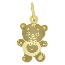 14k Yellow Gold, Teddy Bear Laser Engraved Light Weight Pendant Charm 11mm