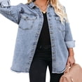 thumbnail image 4 of Vetinee Women‘s Oversized Button Up Frayed Hem Denim Jacket Button Down Long Sleeve Pockets Jean Jacket Size S-2XL, 4 of 10