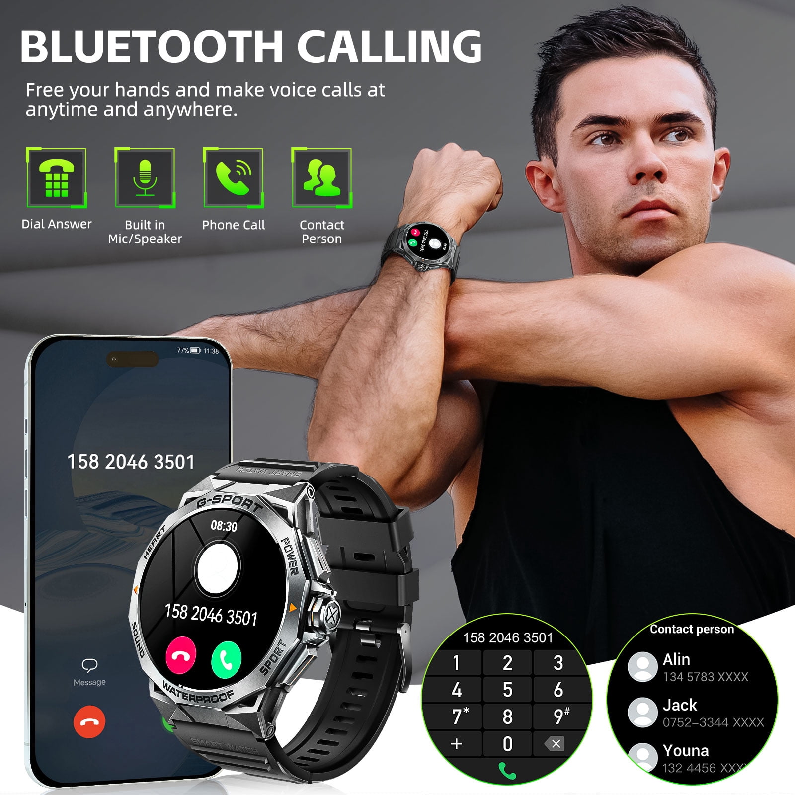 XAXRE Military Smart Watch for Men, 100+ Sports Modes Fitness Watch with AI Voice, 1.43" Smartwatch for iOS Android Phones