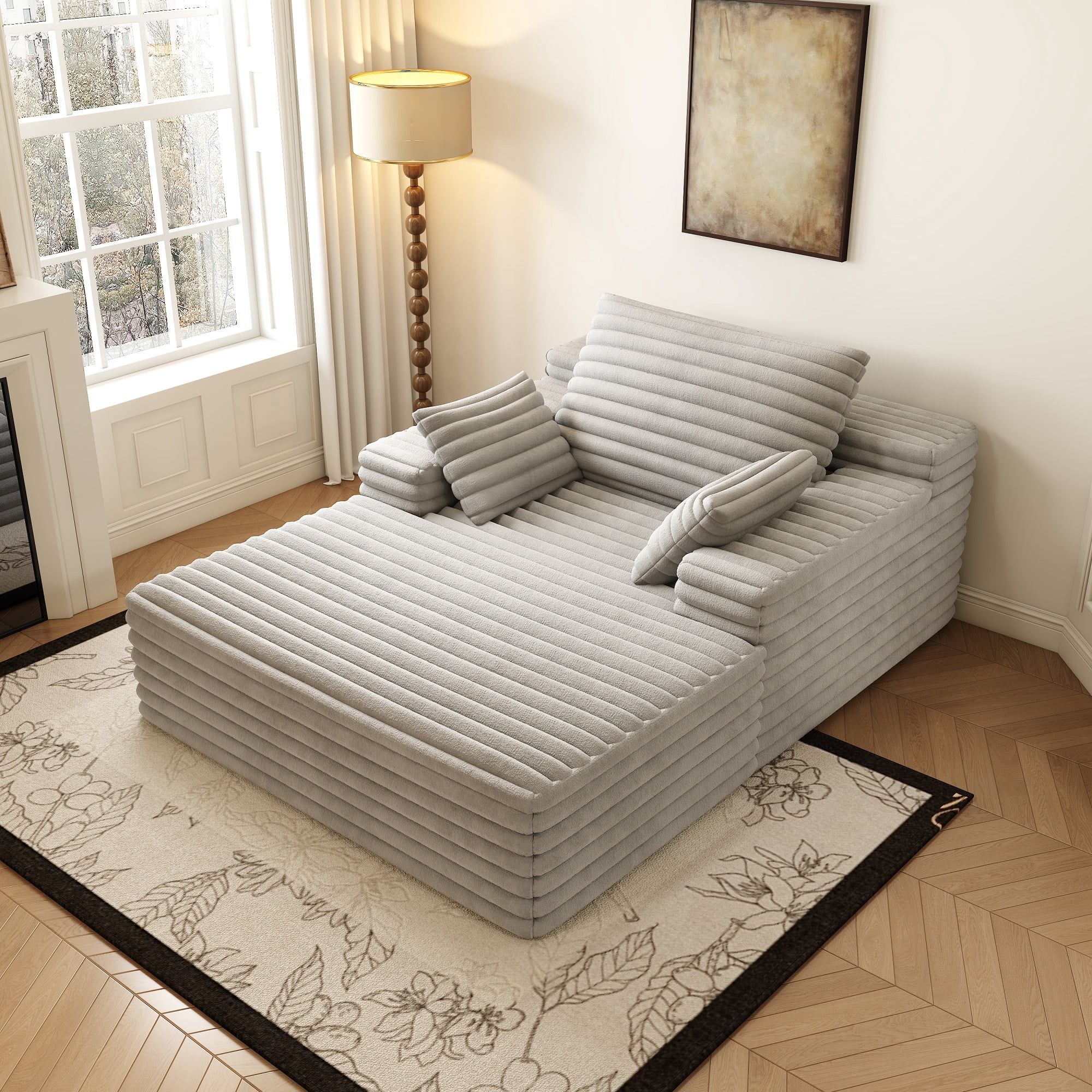 MOONMISS Chaise Lounge Chair Indoor,Oversized Upholstered Fluffy Plush Faux Fur Cloud Sofas Couches for Living Room,Gray