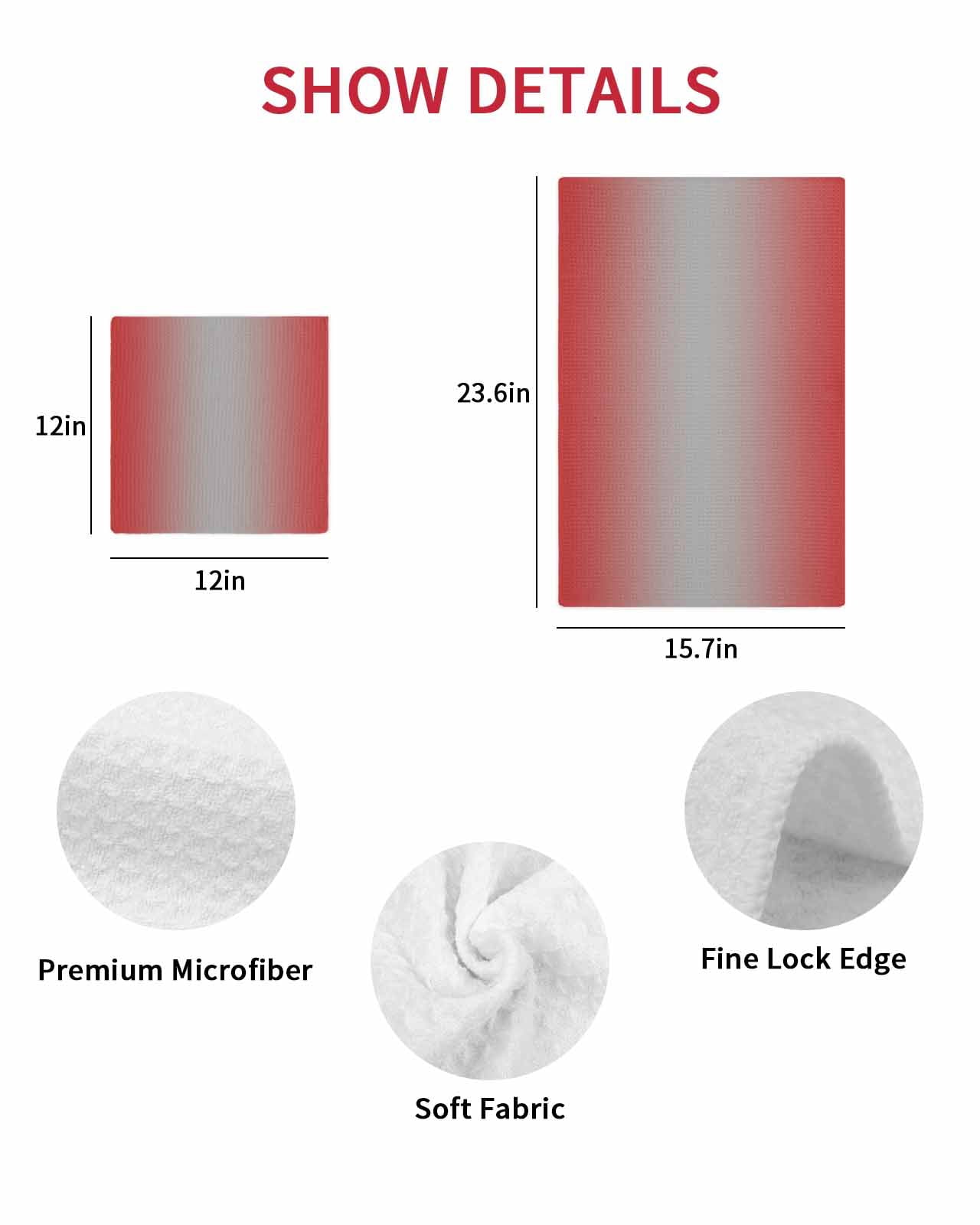 Red Grey Ombre Kitchen Dish Towels for Drying Dishes Set of 4, Modern Gradient Abstract Art Waffle Weave Microfiber Hand Tea Bathroom Towels Quick Dry & Absorbent Towel 12x12