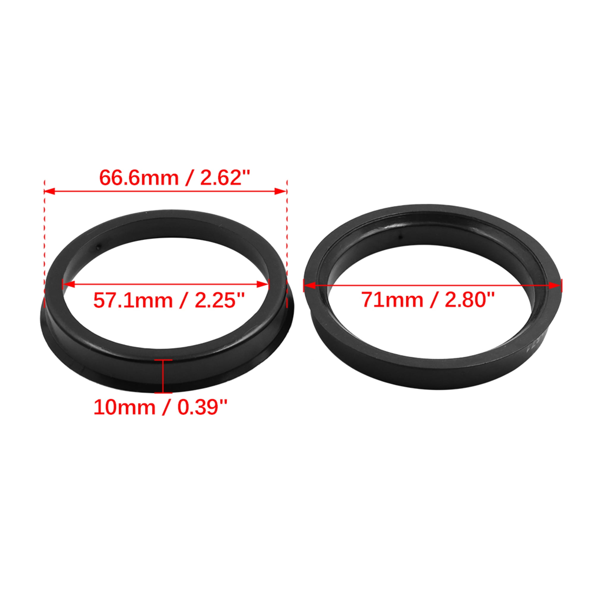 TUCKBOLD Lot De 2 Anneaux Centraux De Moyeu De Roue De Voiture Durables En Polycarbonate - Noir - Diamu00e8tre Extu00e9rieur : 106,1 Mm U00e0 ID 93,1 Mm