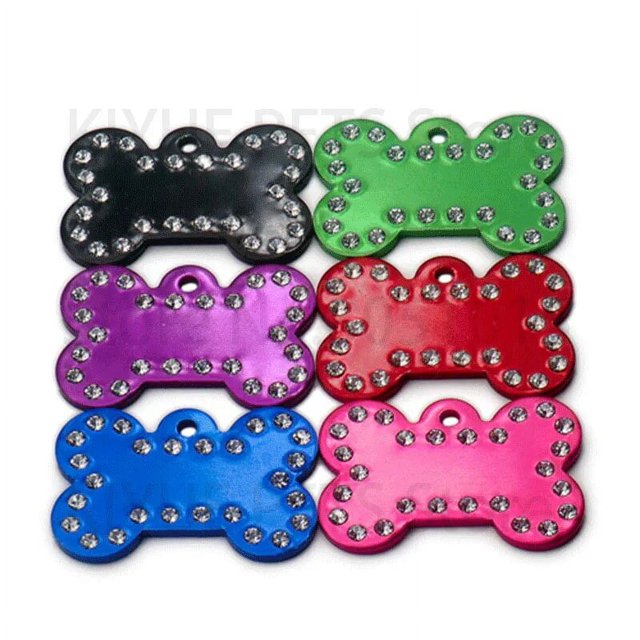 Wholesale 20Pcs 2MM Dog Bone Diamond Decor Pet Id Tag Custom Engraved Love Name Phone Number Cat Dog ID Tag Charm Personalized ShopWise Round