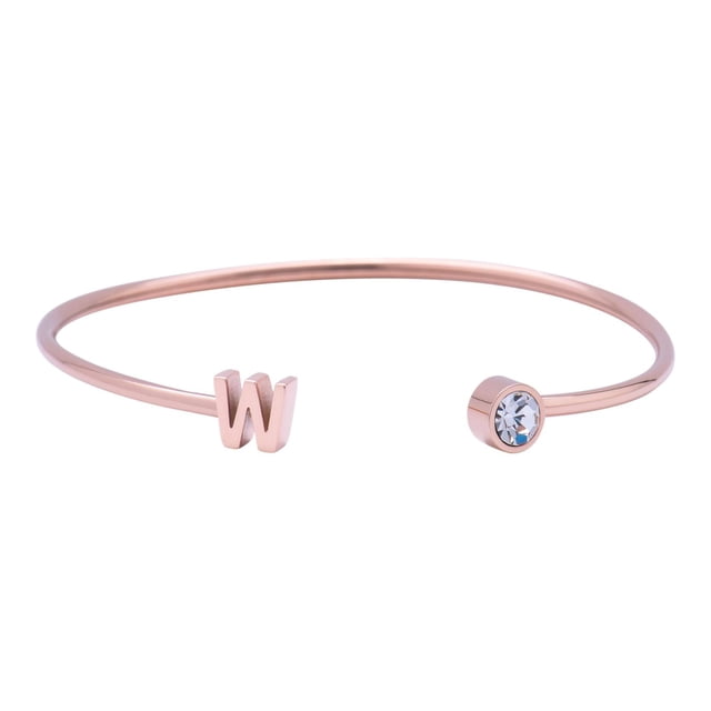 Pulsera Mujer Inicial Letra LuckyLy, Acero Inoxidable y Zirconia Cúbica, Modelo Sonia rosa UNITALLA