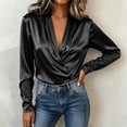 thumbnail image 6 of BUIGTTKLOP Womens Satin Tops Wrap V Neck Top Long Sleeve Shirts Dressy Casual Business Blouses Fall Outfits, 6 of 8