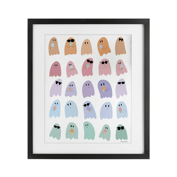 Stupell Industries Spooky Cute Pastel Ghosts Black Framed Print Under Glass design by Rachel Nieman, 16 x 13