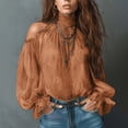 thumbnail image 2 of Helii Long Sleeve Shirts for Women Cold Shoulder Halter Neck Chiffon Blouse Boho Print Elegant Shirts Autumn Fall Outfift Casual Office Work Top, 2 of 7