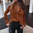 thumbnail image 3 of Winter Fall Womens Tops Blouse Velvet Long Sleeve Button Pocket Shirt Top Casual Shirts, 3 of 7