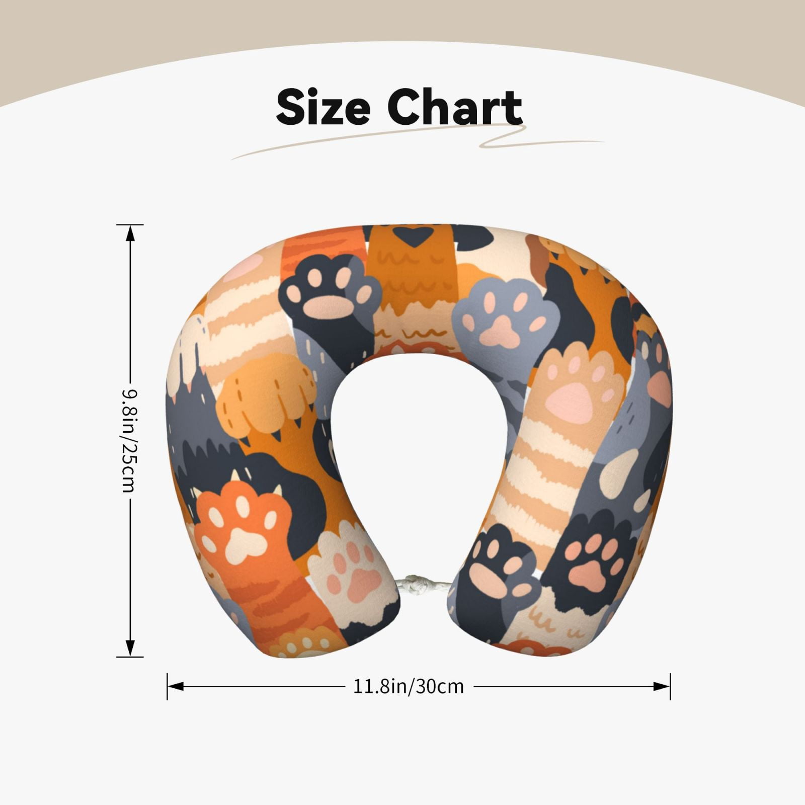 Xecao Cute Cat Paw Print Memory Foam Cervical Neck Pillow Versatile U-Shaped Pillows for Home,Office,Camping,Travelling,Soft Washable Cover