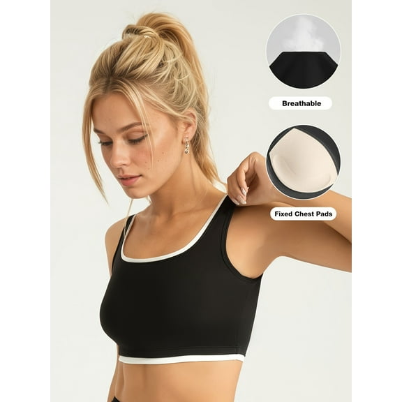 PISONIC Women's Color Block Sports Bra with Removable Chest Pad - Breathable, Medium Stretch Fabric for Yoga, Running & Fitness Enthusiasts