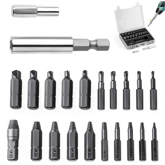 BUZIFU Screw Extractor 22 PCS Broken Screw Removal Tool with Damaged Screw Extractor Set for Broken Screw or Bolt Stripped Remover