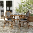 thumbnail image 3 of Merrick Lane Set of Four Stacking Thonet Bistro Style Chair with Arms, Black & White PE Rattan Seat, and Natural Metal Frame for Indoor/Outdoor Use, 3 of 15