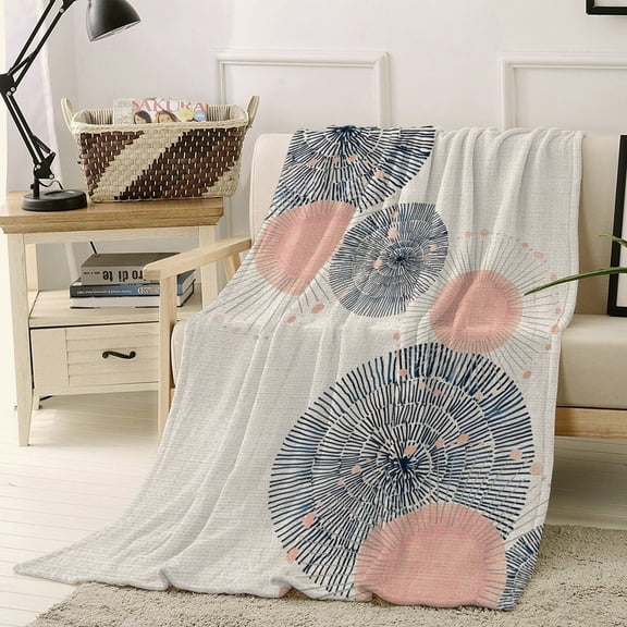 Throw Blanket Fleece Throw Blanket 50x60in, Soft Blush Circles Soft Lightweight Bed Blankets Retro Delicate Line on Linen Fuzzy Couch Blankets for All Season