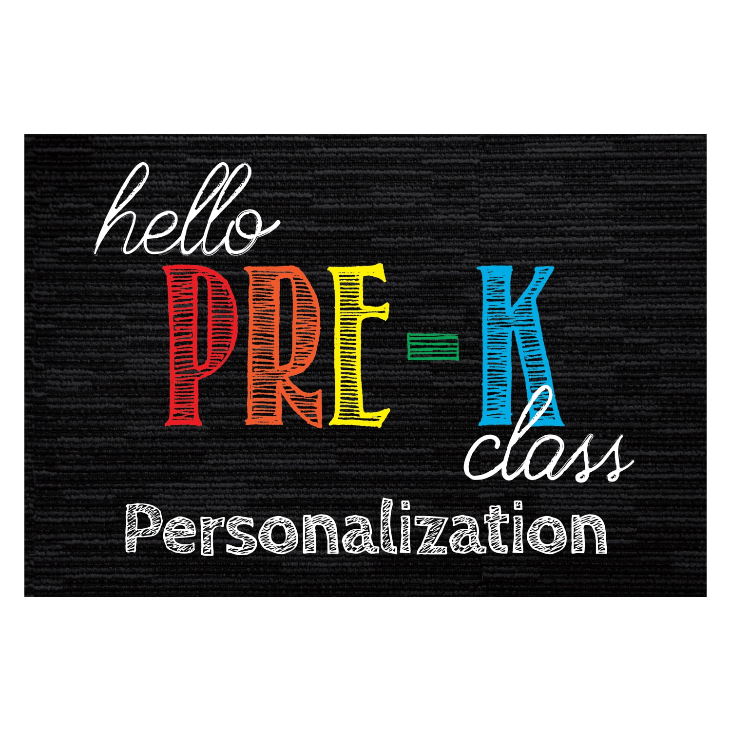 Personalized Planet 27x18 Hello Pre Kindergarten Doormat with Custom Teacher Name Printed on Black Rectangular 1/8” Thick Non Slip Mat for School Classroom or Home