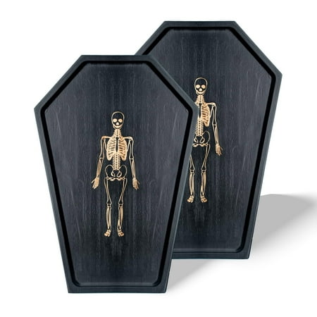 Halloween Charcuterie Board,Coffin Charcuterie Board,Halloween Decorations Coffin Charcuterie Board in Wood with Macabre Skeleton Design,Gothic Theme Trays for Spooky Snacks