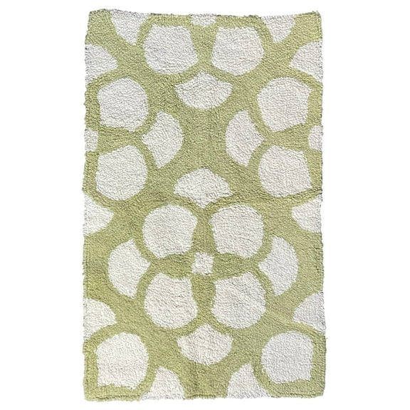 Home Classics Green & White Plush Cotton Geometric Bath Rug 20x32  Throw Mat