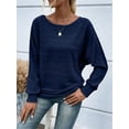 thumbnail image 6 of Women'S Soft Long Sleeve Blouses Crewneck Pullover Tops Casual Batwing Knitted Oversized Outfits 2025 Navy Blue S, 6 of 7