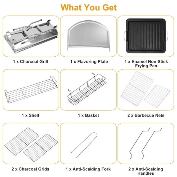 16.7x10x17.7in Portable Charcoal Grill Foldable BBQ Suitcase Grill Shelf For Outdoor Camping Picnics Garden Grilling