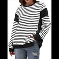 thumbnail image 1 of Sudadera Informal de Larga con Cuello Redondo y Rayas de Color Block para Mujer. Negro XL, 1 of 5