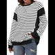 thumbnail image 1 of Sudadera Informal de Larga con Cuello Redondo y Rayas de Color Block para Mujer. Negro S, 1 of 5