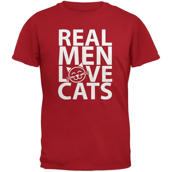 Valentine's Day - Real Men Love Cats Red Adult T-Shirt - 2X-Large